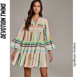 DEVOTION TWINS ELA MULTI COLORED JACQUARD MINI DRESS NEW
